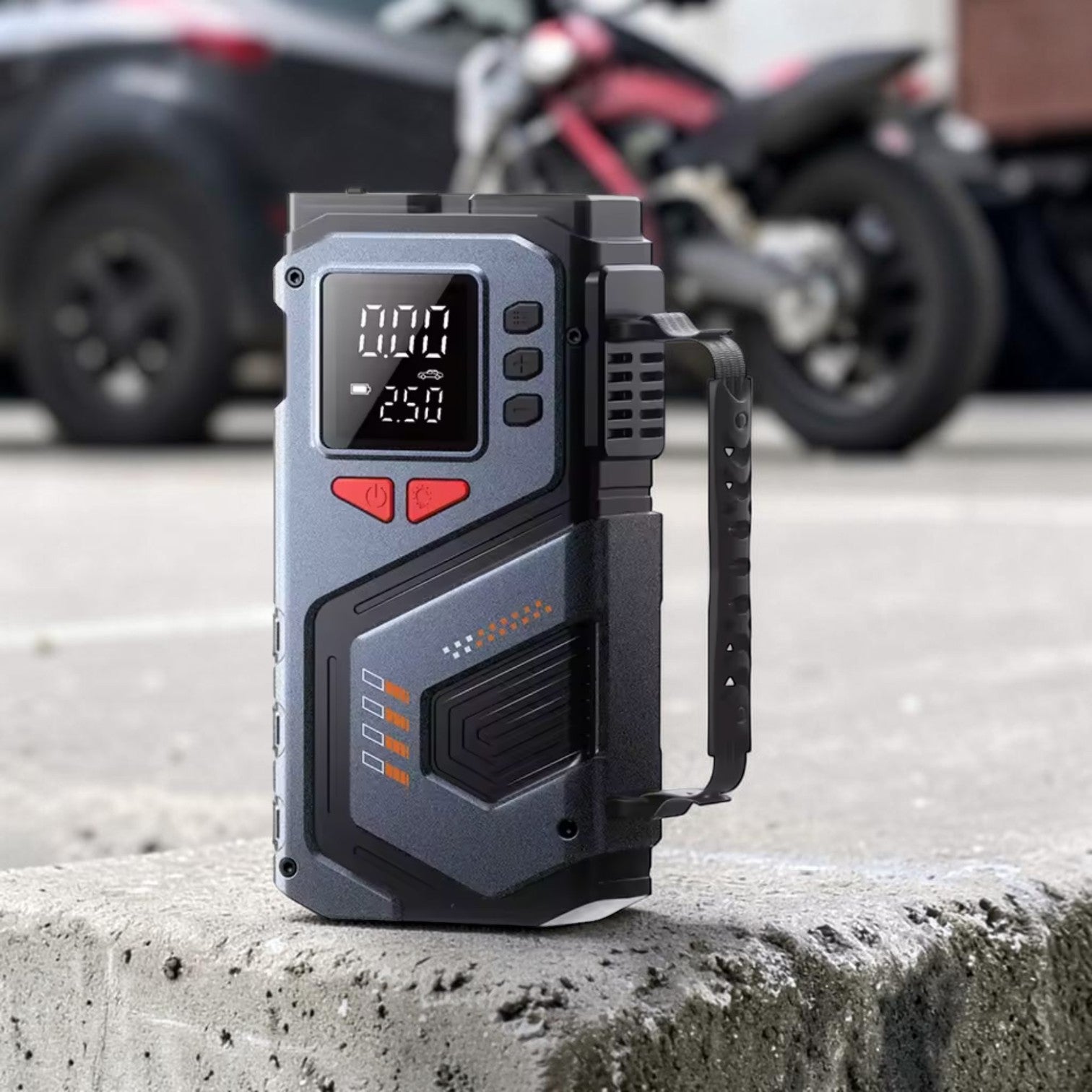 4-in-1 Portable Car Jump Starter | Jump Start, Tire Inflator, Power Bank & LED Light
