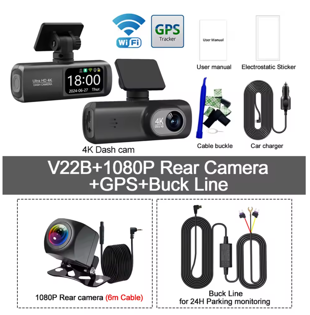 MotioPath 4K Dash Cam – WiFi, GPS, Night Vision, Dual Lens, Parking Mode