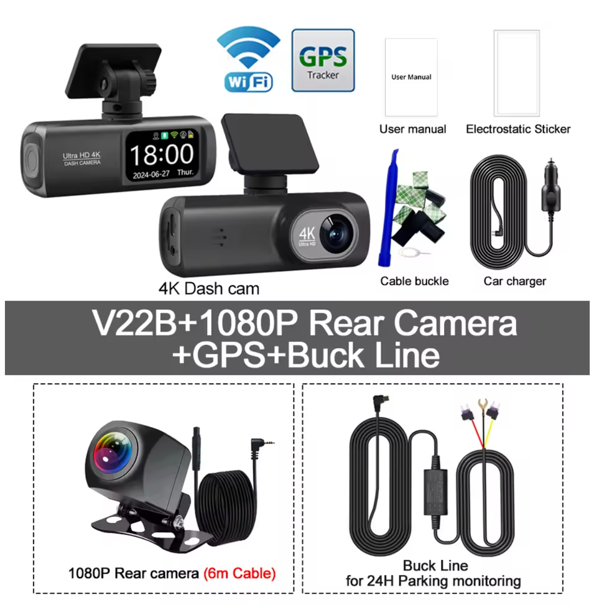 MotioPath 4K Dash Cam – WiFi, GPS, Night Vision, Dual Lens, Parking Mode